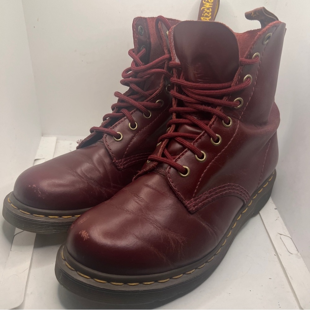 Dr Martens Pascal Boots Women's 8 Burgundy Combat AW004 Leather Lace Up
